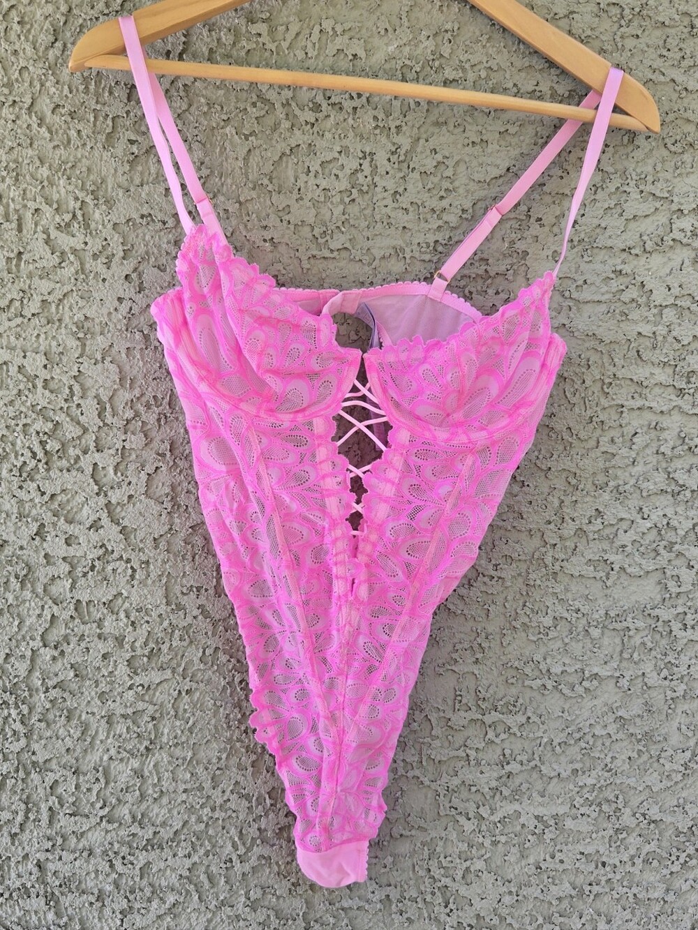 Savage X Fenty Pink Lace Lace-Up Bodysuit - Women Intimates